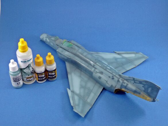 Hellenic Air Force F-4E Phantom II of 337 Squadron in Aegean Blue camouflage, 1995, 1:48 scale model by Hasegawa.
