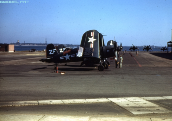 F4U Corsair undergoing overhaul inside NAS Jacksonville maintenance hangar