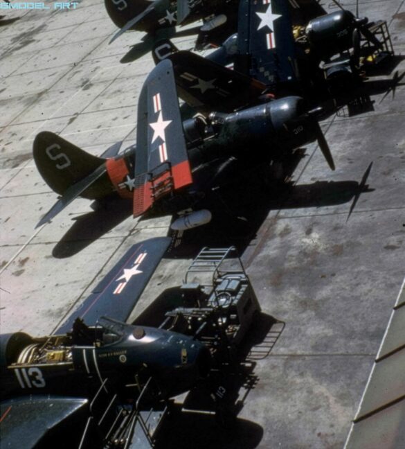 F4U Corsair undergoing overhaul inside NAS Jacksonville maintenance hangar