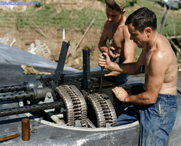 P-61 Black Widow: History, Variants, Combat Units & Modeling Guide Servicing the four guns in the top turret of a P-61 Black Widow Four 12,7 mm Brownings