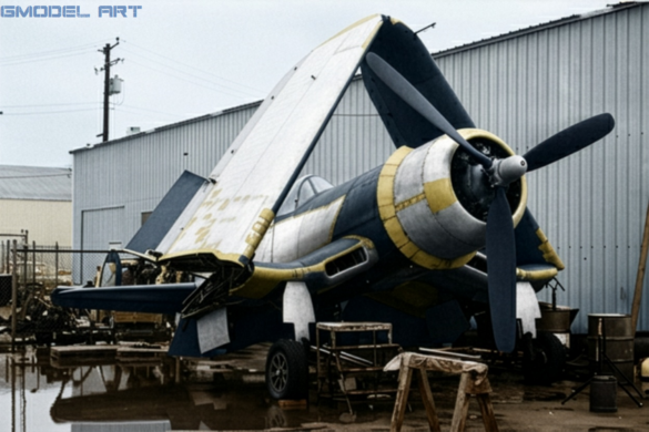 F4U Corsair undergoing overhaul inside NAS Jacksonville maintenance hangar