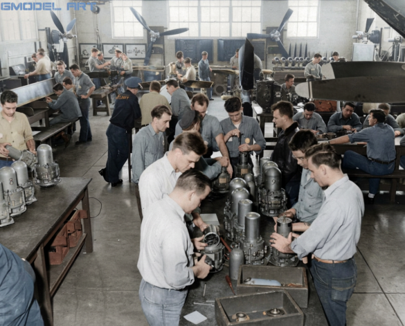 F4U Corsair undergoing overhaul inside NAS Jacksonville maintenance hangar