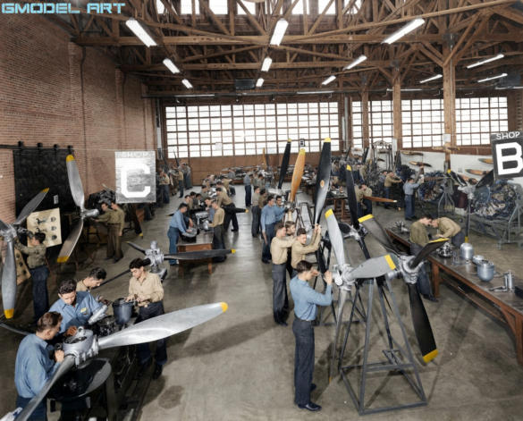 F4U Corsair undergoing overhaul inside NAS Jacksonville maintenance hangar