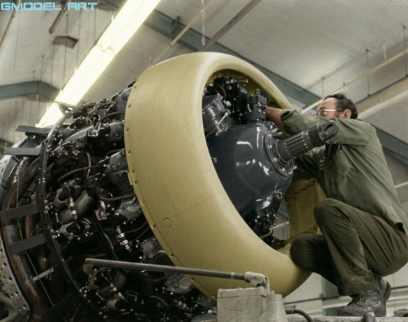 F4U Corsair undergoing overhaul inside NAS Jacksonville maintenance hangar