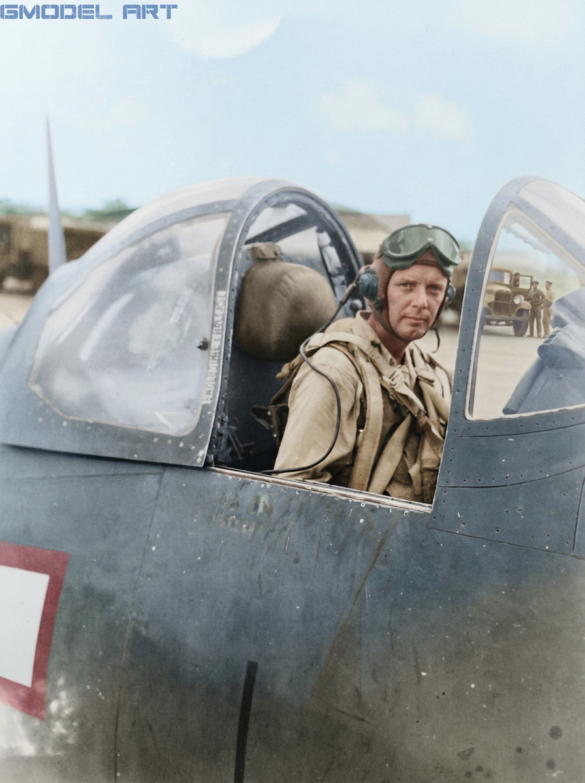 Vought F4U-1A Corsair "Big Hog" No. 1 (BuNo 17649), the personal aircraft of Lt. Cmdr. John T. "Tommy" Blackburn, VF-17 Jolly Rogers, Solomon Islands, 1943.