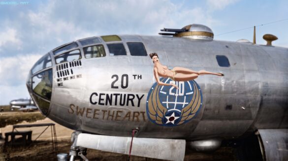 Boeing B-29 Superfortress WWII Pacific bomber on Tinian airfield