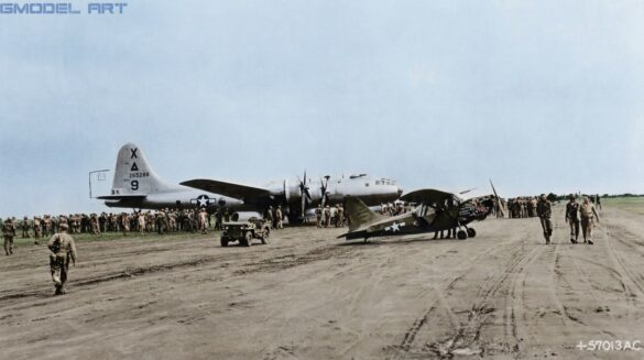 Boeing B-29 Superfortress WWII Pacific bomber on Tinian airfield