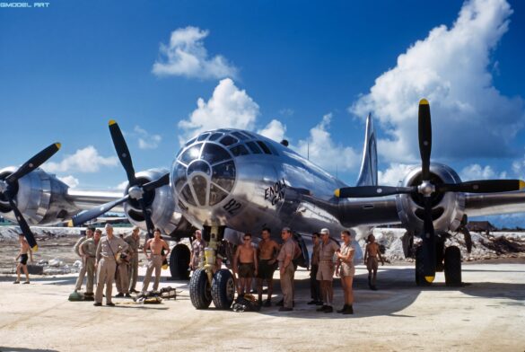 Boeing B-29 Superfortress WWII Pacific bomber on Tinian airfield