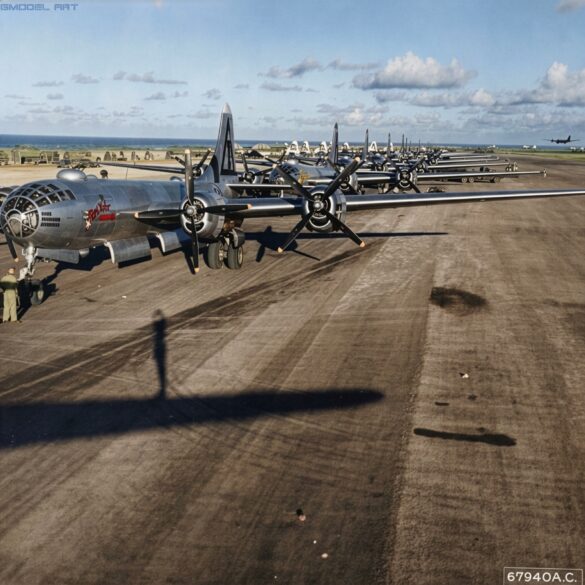 Boeing B-29 Superfortress WWII Pacific bomber on Tinian airfield