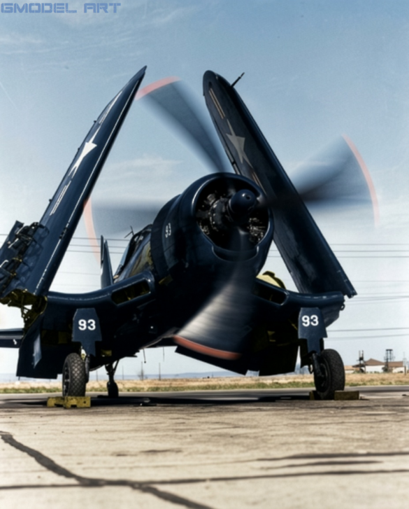 F4U Corsair undergoing overhaul inside NAS Jacksonville maintenance hangar