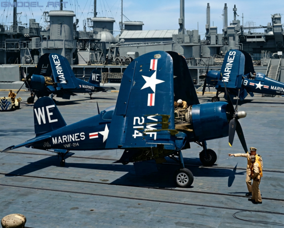 F4U Corsair undergoing overhaul inside NAS Jacksonville maintenance hangar
