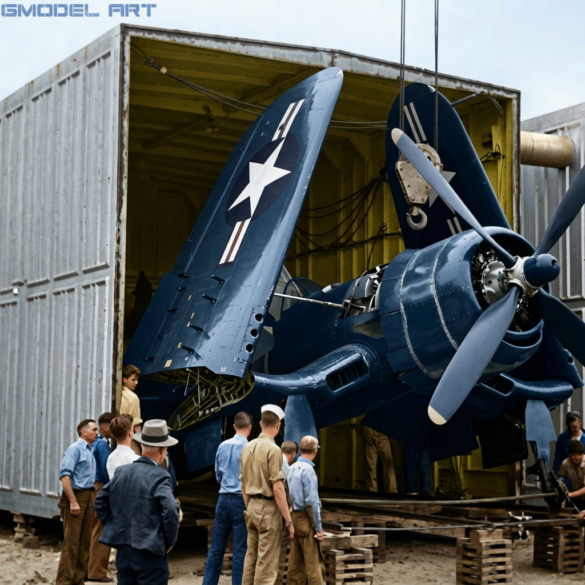 F4U Corsair undergoing overhaul inside NAS Jacksonville maintenance hangar