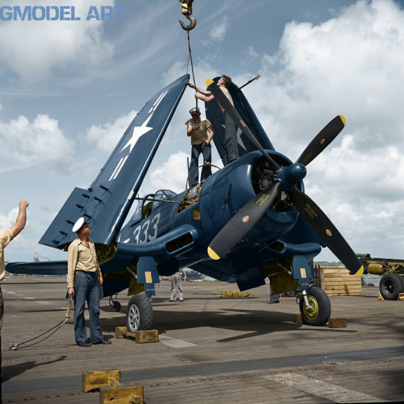 F4U Corsair undergoing overhaul inside NAS Jacksonville maintenance hangar