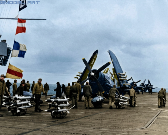 F4U Corsair undergoing overhaul inside NAS Jacksonville maintenance hangar