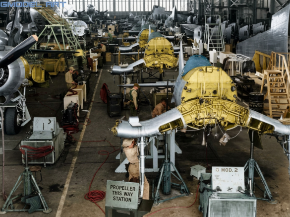 F4U Corsair undergoing overhaul inside NAS Jacksonville maintenance hangar