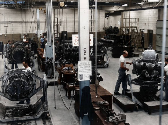 F4U Corsair undergoing overhaul inside NAS Jacksonville maintenance hangar