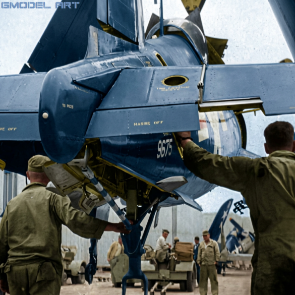 F4U Corsair undergoing overhaul inside NAS Jacksonville maintenance hangar