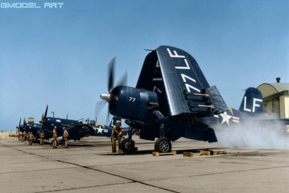 F4U Corsair undergoing overhaul inside NAS Jacksonville maintenance hangar
