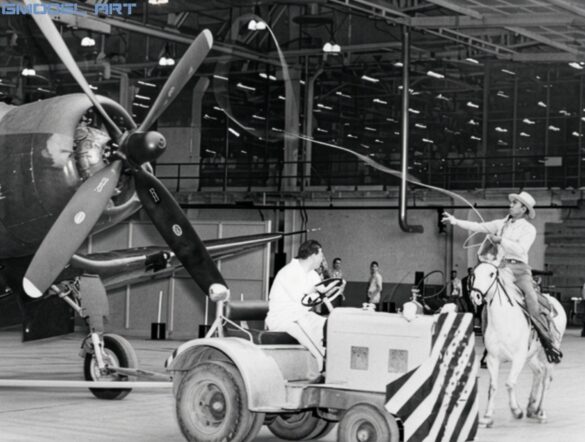 F4U Corsair undergoing overhaul inside NAS Jacksonville maintenance hangar