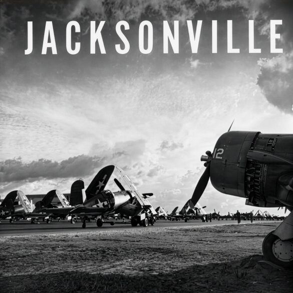 F4U Corsair undergoing overhaul inside NAS Jacksonville maintenance hangar