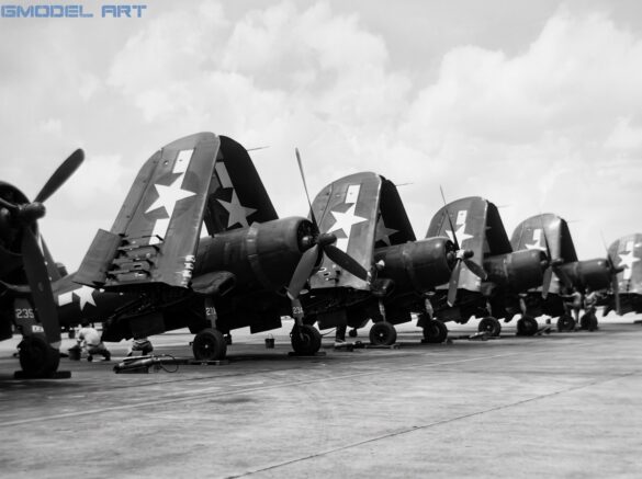 F4U Corsair undergoing overhaul inside NAS Jacksonville maintenance hangar