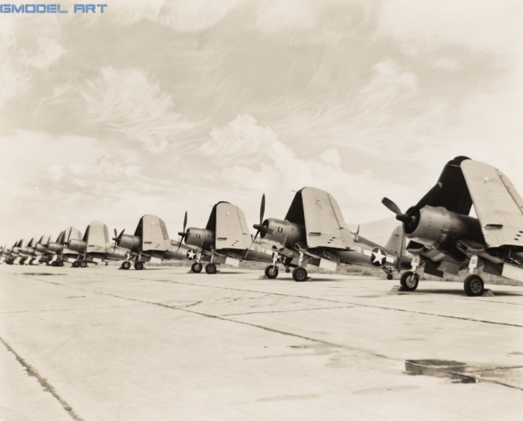 VF-17 F4U-1 Birdcage Corsair showing the transition from Blue Gray to U.S. Navy Tricolor camouflage