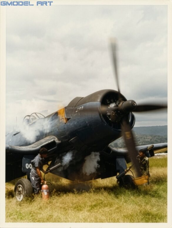 Lower fuselage exhaust detail of a Vought F4U Corsair for scale-modelling reference