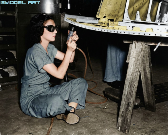 F4U Corsair undergoing overhaul inside NAS Jacksonville maintenance hangar