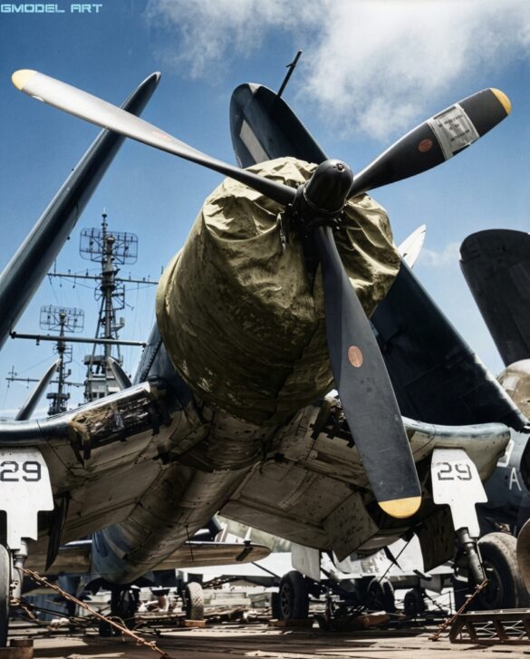 Ira C. Kepford with his F4U-1A Corsair White 29 of VF-17 Jolly Rogers.