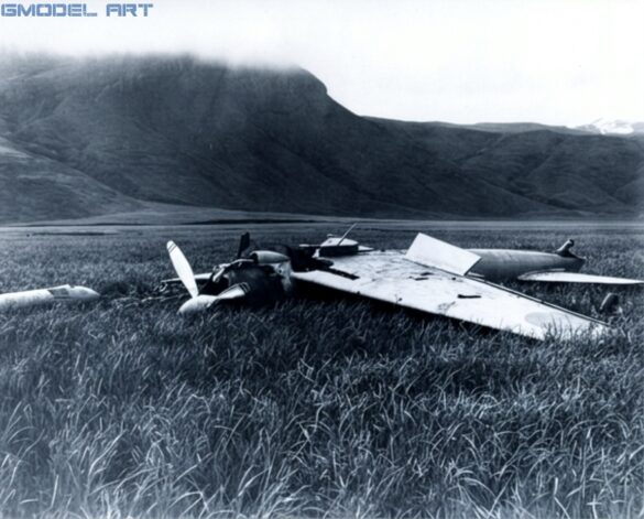 Mitsubishi A6M2 Model 21 Akutan Zero DI-108 overturned on Akutan Island in 1942