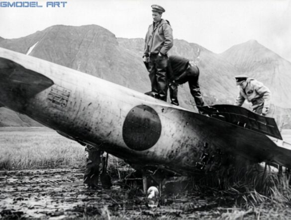 Mitsubishi A6M2 Model 21 Akutan Zero DI-108 overturned on Akutan Island in 1942