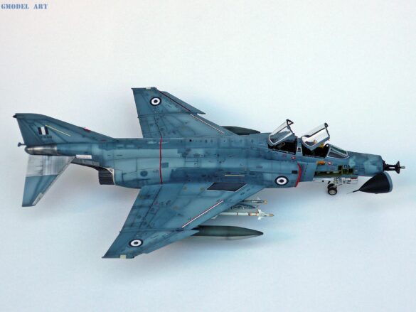 Hellenic Air Force F-4E Phantom II of 337 Squadron in Aegean Blue camouflage, 1995, 1:48 scale model by Hasegawa.
