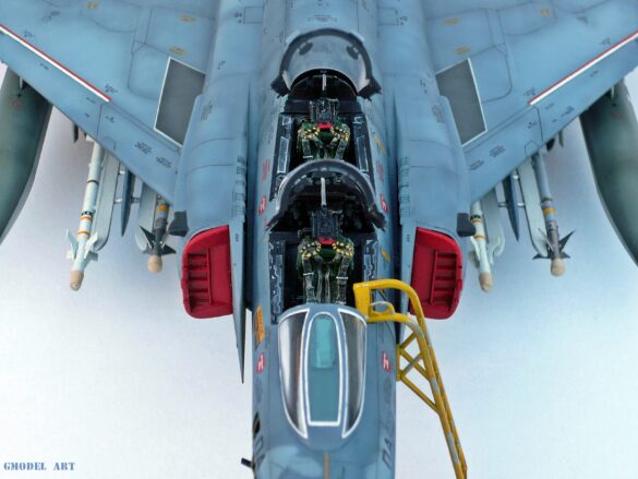 Hellenic Air Force F-4E Phantom II of 337 Squadron in Aegean Blue camouflage, 1995, 1:48 scale model by Hasegawa.