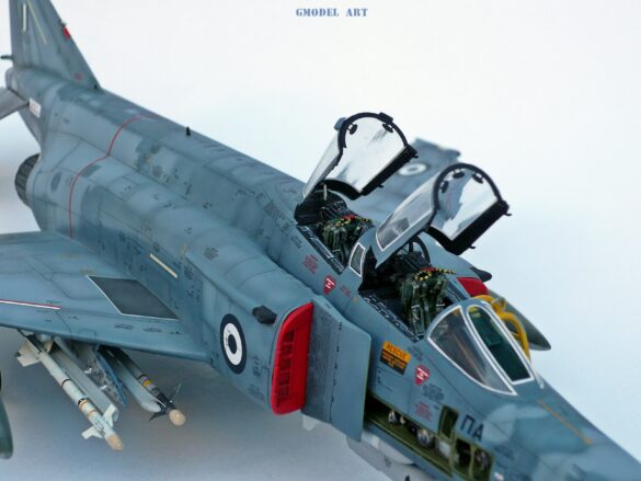 Hellenic Air Force F-4E Phantom II of 337 Squadron in Aegean Blue camouflage, 1995, 1:48 scale model by Hasegawa.