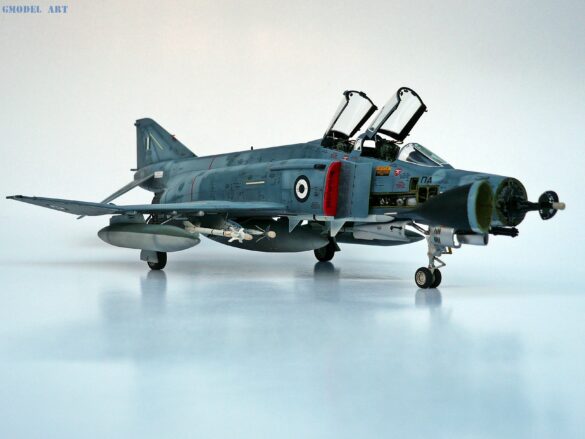 Hellenic Air Force F-4E Phantom II of 337 Squadron in Aegean Blue camouflage, 1995, 1:48 scale model by Hasegawa.