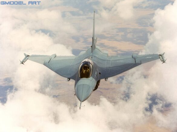 F-16XL experimental fighter in a test camouflage scheme