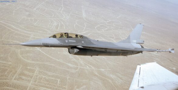 F-16XL experimental fighter in a test camouflage scheme