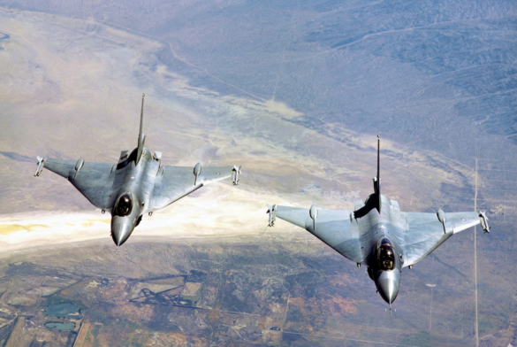 F-16XL experimental fighter in a test camouflage scheme