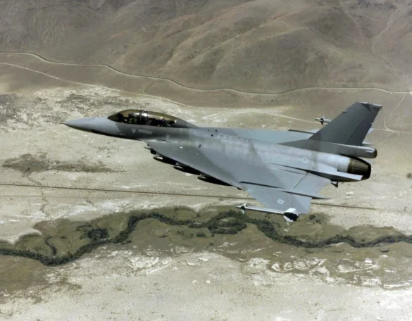 F-16XL experimental fighter in a test camouflage scheme