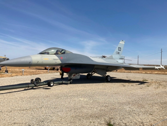 F-16XL experimental fighter in a test camouflage scheme