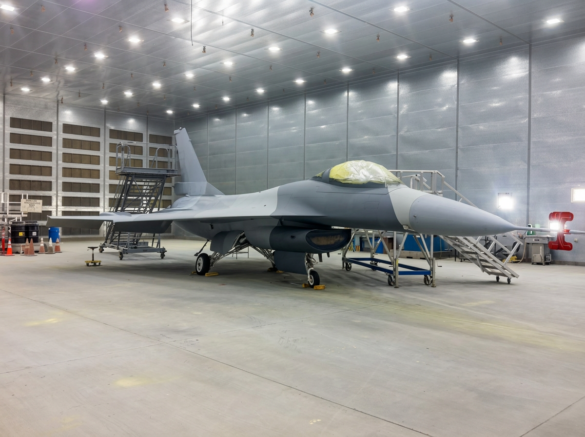 F-16XL experimental fighter in a test camouflage scheme